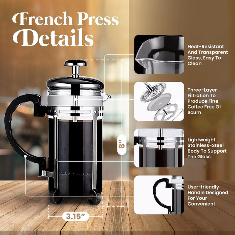 NOVANIL FRENCH COFFEE KIT, FRENCH PRESS & COFFEE GRINDER, COFFEE GIFT BOX, COFFEE SET, ANTIQUE STYLE COFFEE KIT, WOODEN MANUAL COFFEE GRINDER, HEAT-RESISTANT GLASS
