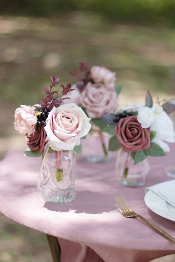 Dusty Rose  Mauve Mini Flower Bouquets with Vase - Clearance