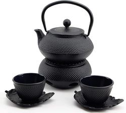 急須きゅうす Hobnail Iron Teapot Set - Japanese Antique 24 Fl Oz Small Dot Cast Iron Teapot Tetsubin with Infuser, 2 Cups with Saucers and Teapot Warmer, Birthday gift idea for gift price $120