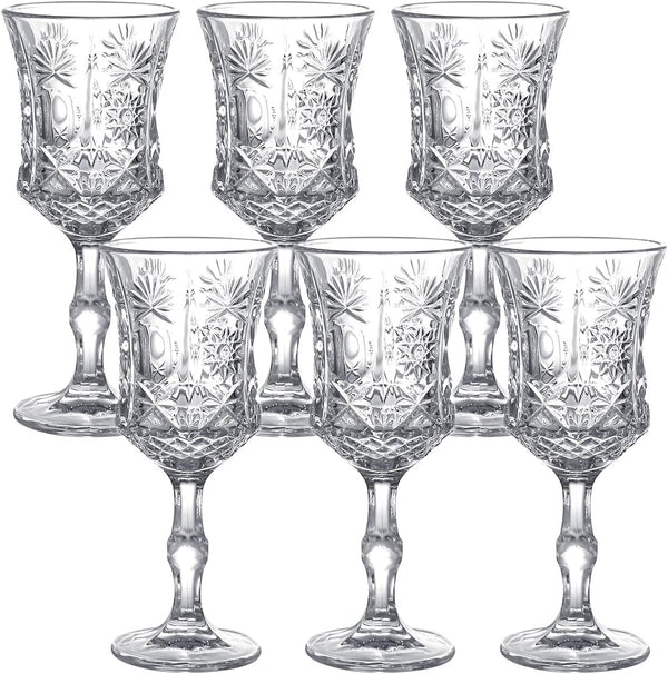 Elsjoy Set of 6 Embossed Cordial Glass, 3.5 Oz Clear Goblet Glassware Tasting Glasses Vintage Stemware Shot Glasses for Alcohol Drinking, Wedding, Party, Bar