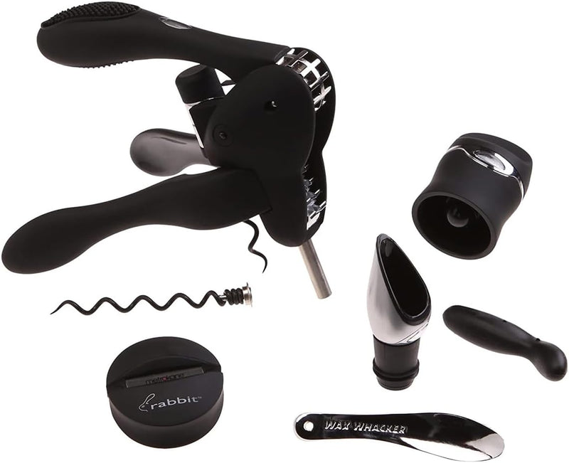 Rabbit 6-Piece Wine Opener Tool Kit, Black