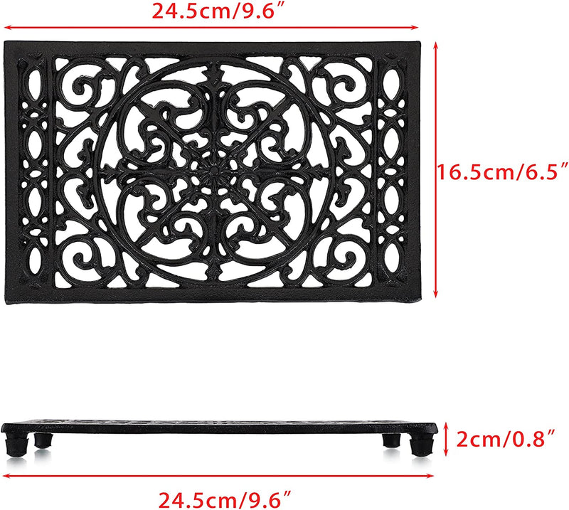 Sumnacon 2Pcs Rectangle Cast Iron Trivet - Heat Resistant Iron Trivet for Hot Dish Pot Pan Plate Teapot, Rustic Cast Iron Hot Dish Plate Holder for Kitchen Dining Table Countertop Cooktop