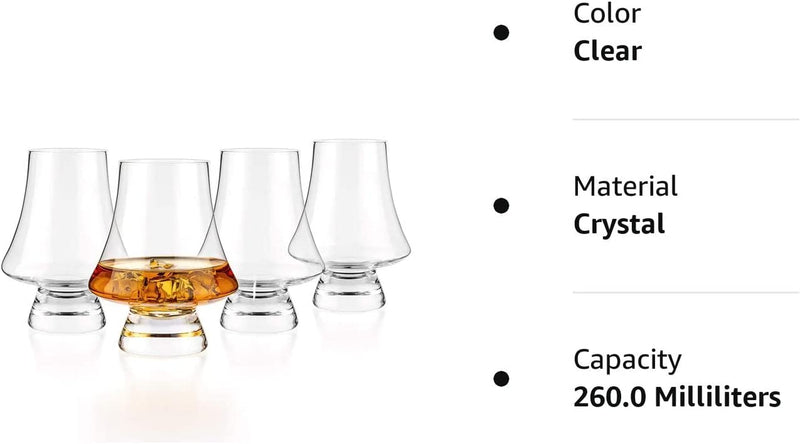 LUXBE - Bourbon Whisky Crystal Glass Snifter, Set of 4 - Narrow Rim Tasting Glasses - Handcrafted - Good for Cognac Brandy Scotch - 9-ounce/260ml