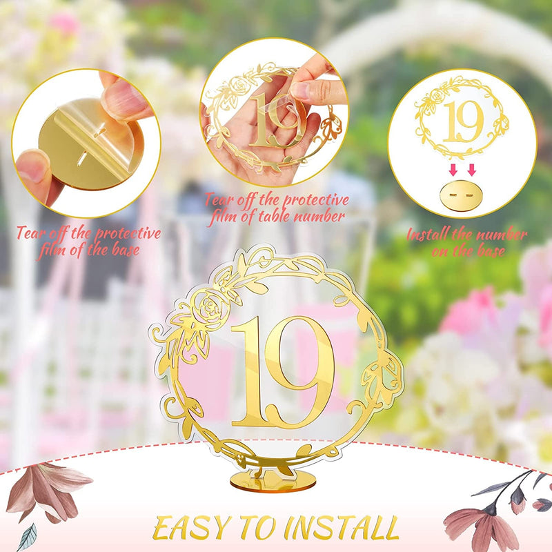 20 Pieces Table Numbers Wedding Table Numbers 1-20 Gold Acrylic Table Numbers for Wedding Reception Table Numbers Stands with Holder Base Elegant Mirror Table Numbers for Wedding Party Event Catering