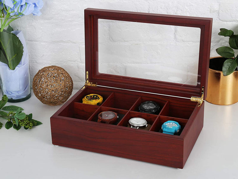 Apace Living Tea Box - Luxury Wooden Tea Storage Chest from The Premier Collection - 8 Adjustable Compartment Tea Bags Organizer Container - Elegantly Handmade w/Scratch Resistant Window