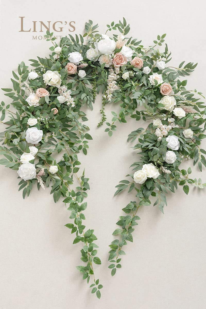 65FT Wedding Backdrop Floral Garland with Hanging Vines and Flowers White  Sage