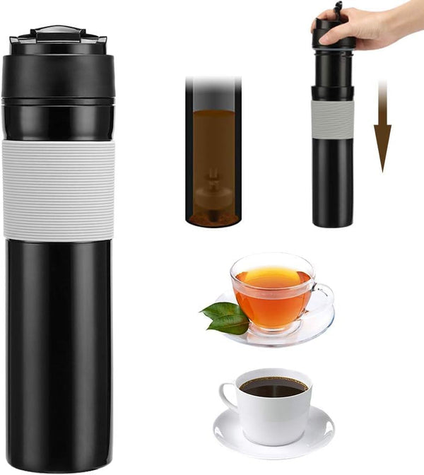 ALLOMN French Press Coffee Maker, Portable Travel Tea Coffee Press Mug, 12oz/350ml Coffee Pot Tea and Frothed Milk Press, Vacuum Insulated Coffee Presses for Home Indoor Outdoor Travel, Black