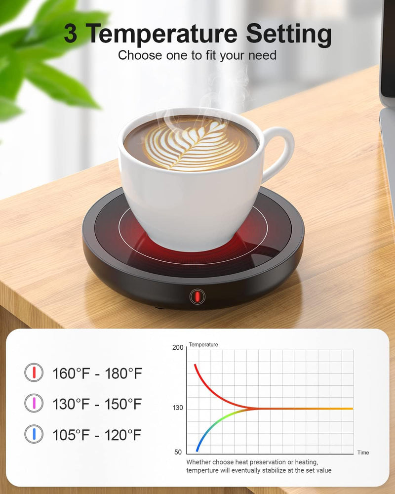 Coffee Mug Warmer, 50W Coffee Cup Warmer with 3 Temperature Settings (105℉-180℉) and 4 Hours Auto Shutt-Off Function for Office Home Desk Use,Electric Beverage Warmer for Keep Coffee Tea Milk Hot