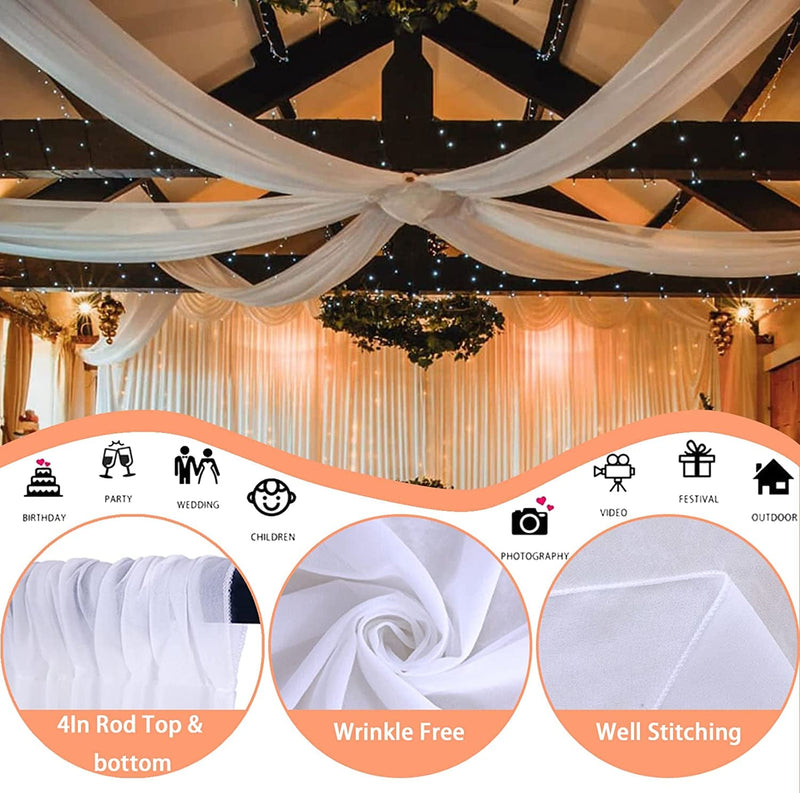 max length 255 Office Party Ceiling Drapes with White Chiffon Fabric - Set of 6 - 5Ft x 10Ft Panels for Wedding Arch Decoration Reception Tent Canopy Events