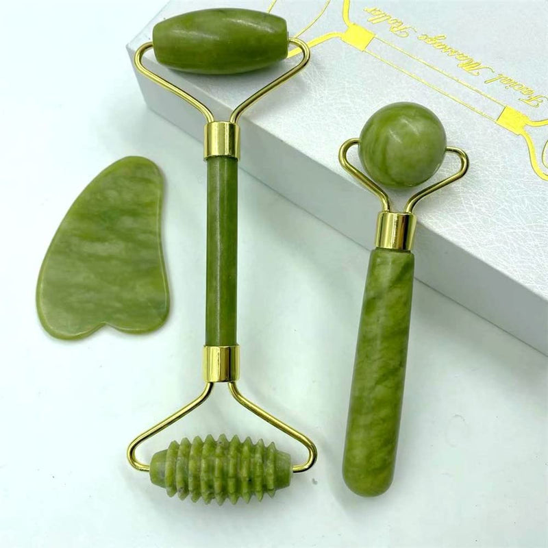 shenghang Jade Roller for Face and Gua Sha Set Face Roller,Facial Beauty Roller Skin Care Tools Massager for Face, Eyes,Forehead Neck, Body Muscle， Relaxing and Relieve Fine Lines and Wrinkles(White)