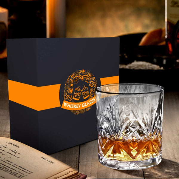 Rosoenvi Whiskey Glass Set of 4, Old Fashioned Glasses with Gift Box, 10oz Rocks Glasses Barware for Whiskey, Bourbon, Scotch and Liquor Drinks, Gift for Men