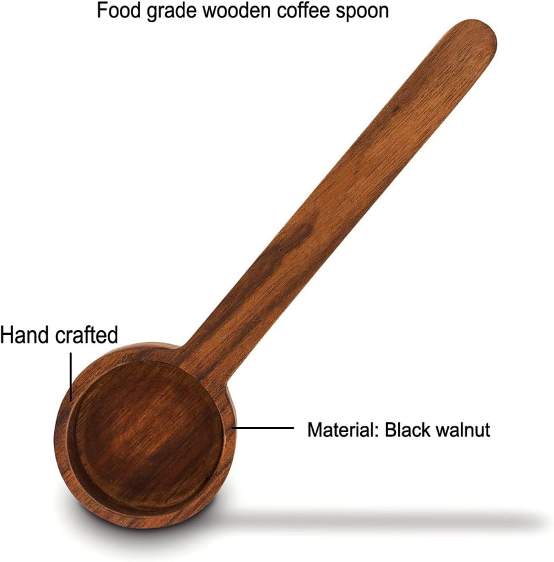 Coffee Scoop For Ground Coffee- Wooden Coffee Spoon In Black Walnut, Measuring For Coffee Beans, Ground Beans Or Tea, 1 Tablespoon/10g Capacity, 2 Pieces (6.69inch/3.94inch)