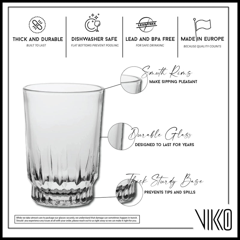 Vikko 5 Ounce Juice Glasses, Heavy Base SMALL Glassware for Drinking Orange Juice, Water, Perfect Cup for Children, Tasting, and Small Portions, Old Fashioned, Set of 6 Crystal Clear Glass Tumblers