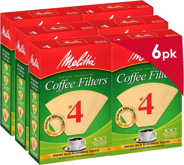 Melitta #4 Cone Coffee Filters, Natural Brown, 100 Count (Pack of 6) 600 Total Filters