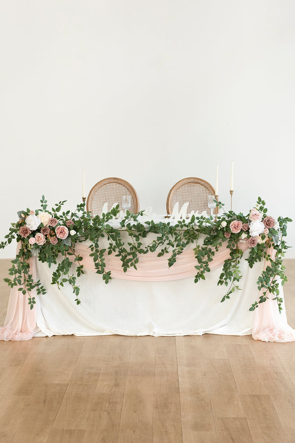 Large Floral Swag for Rectangle Head Table - Dusty Rose  Cream