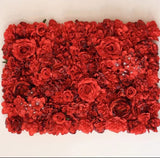 2 Pack of 16 X 24" Artificial Flower Wall Panels Flower Wall Mat Silk Rose Flower Panels for Backdrop Wedding Wall Decoration (Red)