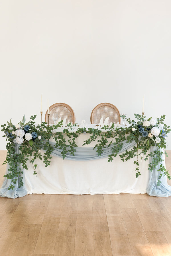 Large Floral Swag Set - Dusty Blue  Navy Rectangle Head Table Decoration
