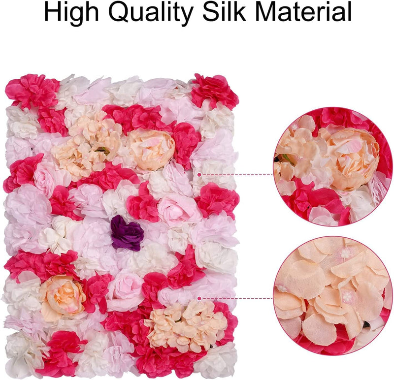 6-Pack Romantic Silk Rose Flower Wall Panels for Wedding Backdrop Decoration - White  Red