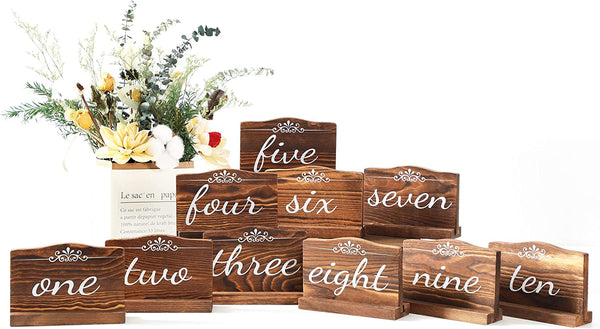 20Pcs Wedding Table Numbers, Wooden Table Numbers Double Sided Sign with Holder Base for Wedding, Party and Catering Decoration