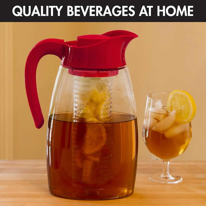 Primula The Big Iced Tea Maker Tritan Plastic Infusion Beverage Pitcher with Leak Proof, Airtight Lid, Fine Mesh & Beverage System – Includes Fruit, Tea Infusion Chill Core, 2.9 quart