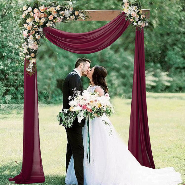 Burgundy Wedding Arch Drapes - 18FT Chiffon Fabric Panels for Ceremony and Reception Decorations