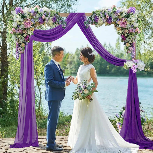 Purple Chiffon Wedding Arch Drapery - 6 Yard Sheer Drape Set for Reception or Backdrop