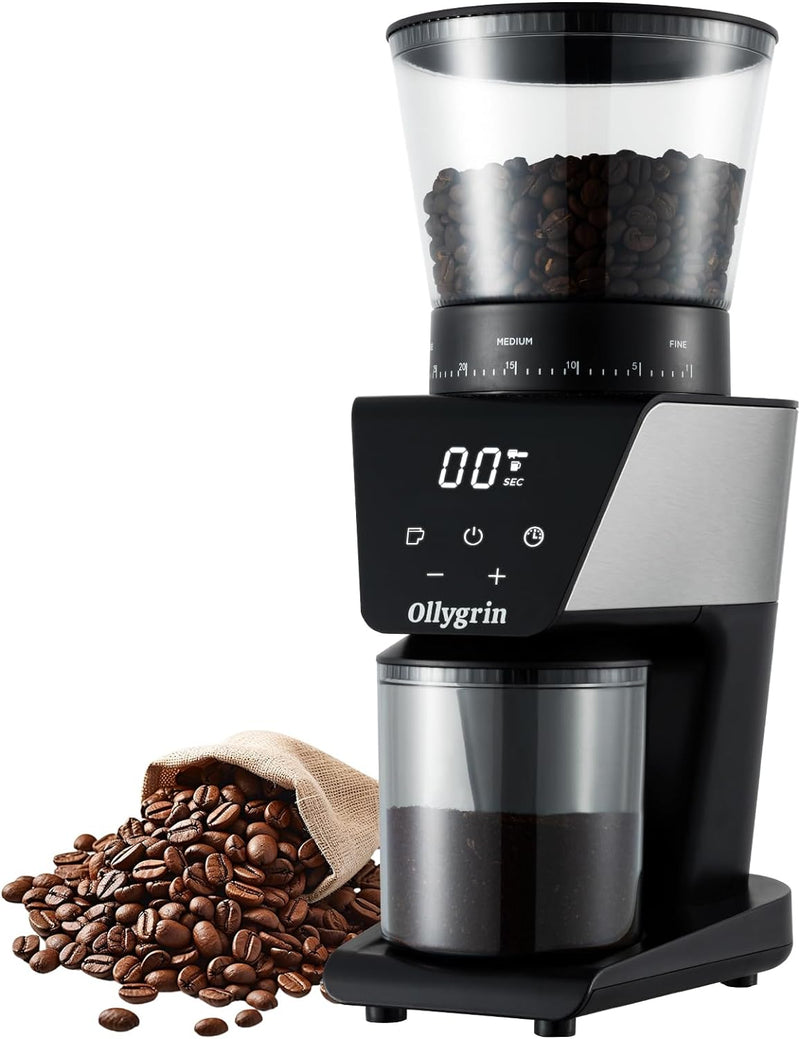 Ollygrin Coffee Grinder Electric Burr Mill, Conical Burr Espresso Coffee Grinder, Coffee Bean Grinder With 30 Adjustable Settings Precise Setting For 2-12 Cups Stainless Steel Silver