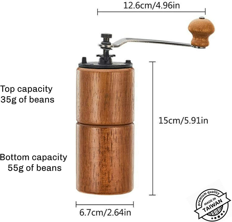 Akirakoki Manual Coffee Bean Grinder Wooden Mill with Cast Iron Burr, Large Capacity Hand Crank, Portable Travel Camping Adjustable (Brown wood)