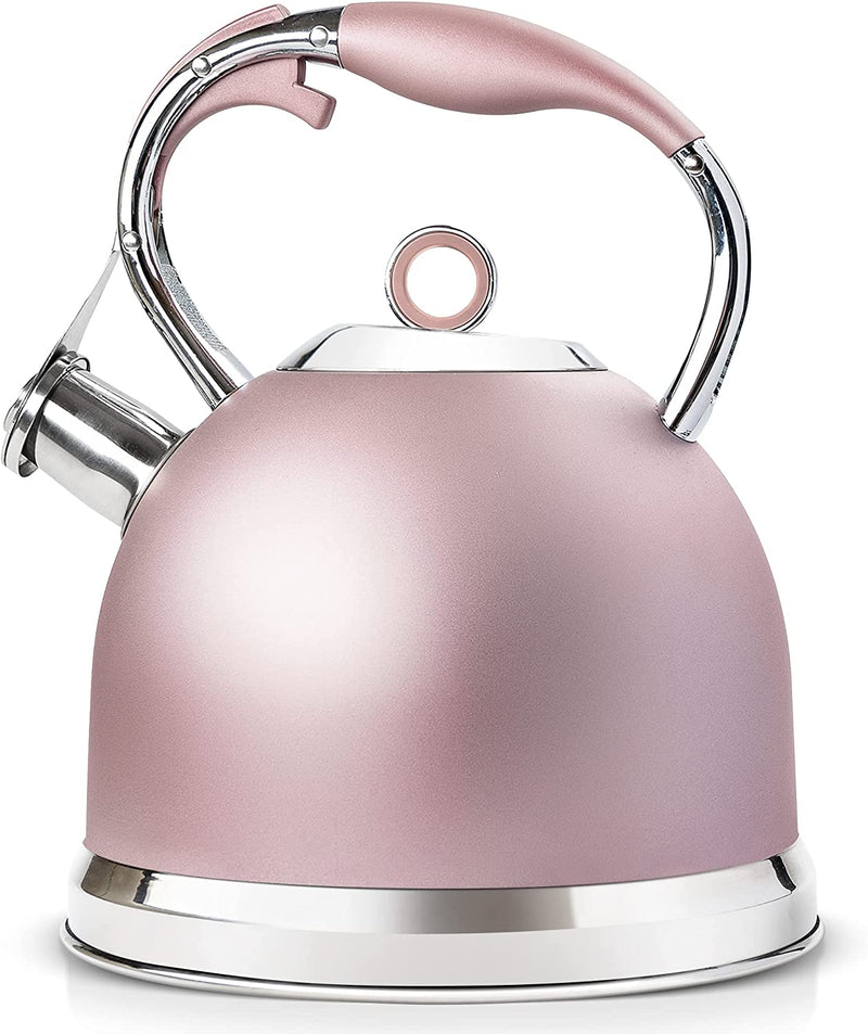 Tea Kettle - HIHUOS 3.17QT Whistling Tea Pots for Stove Top - Sleek 18/8 Stainless Steel Stovetop Kettle, Easy-grip Handle With Trigger Opening Mechanism, 1 Free Silicone Pinch Mitt Included (Black)