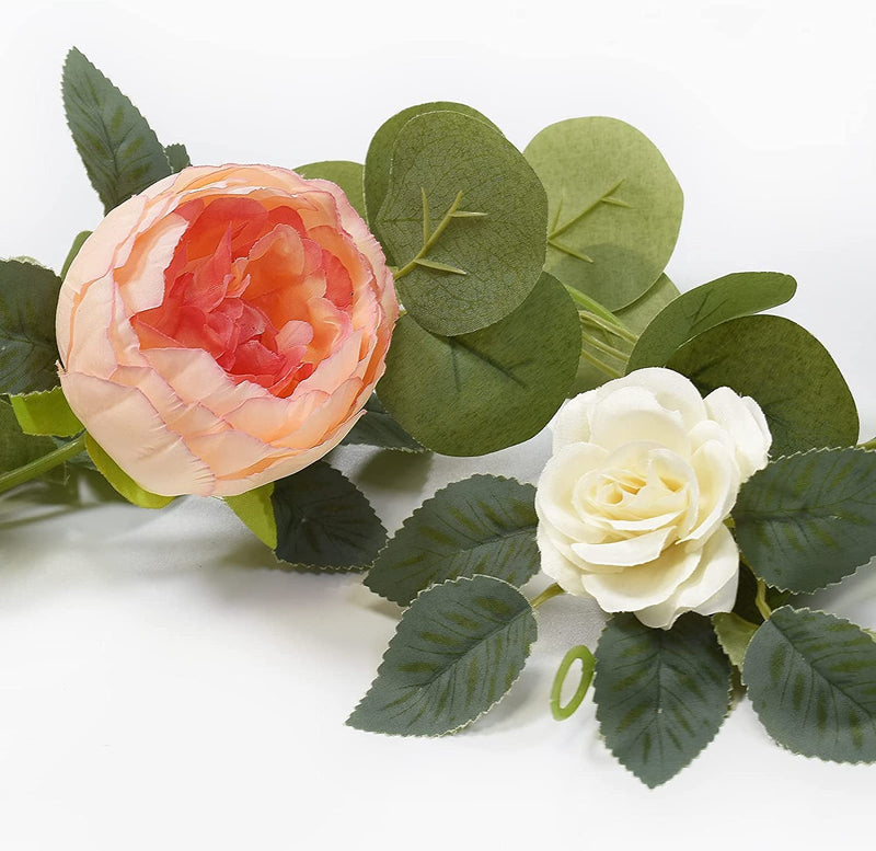 Artificial Flower Garland with Eucalyptus and Rose Vines - Vintage Pink 2 Pack 59Ft