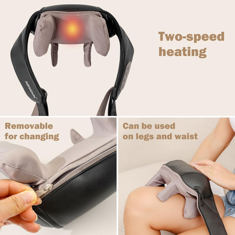 AIRSIDUN Shiatsu Neck Massager with Heat, 5D Kneading Electric Massager for Neck and Shoulder, Shiatsu Neck and Shoulder Massager for Pain Relief Deep Tissue for Home Office Gifts for Mom Dad