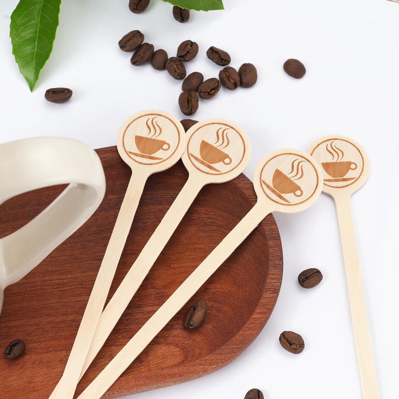 100Pcs Coffee Stirrers-5.9 Inch Natural Wooden Stir Sticks with Round Ends, Disposable Eco-Friendly Biodegradable Cafe Grade Coffee Stir Sticks Wood Beverage Mixer for Coffee Cocktails Milk Tea