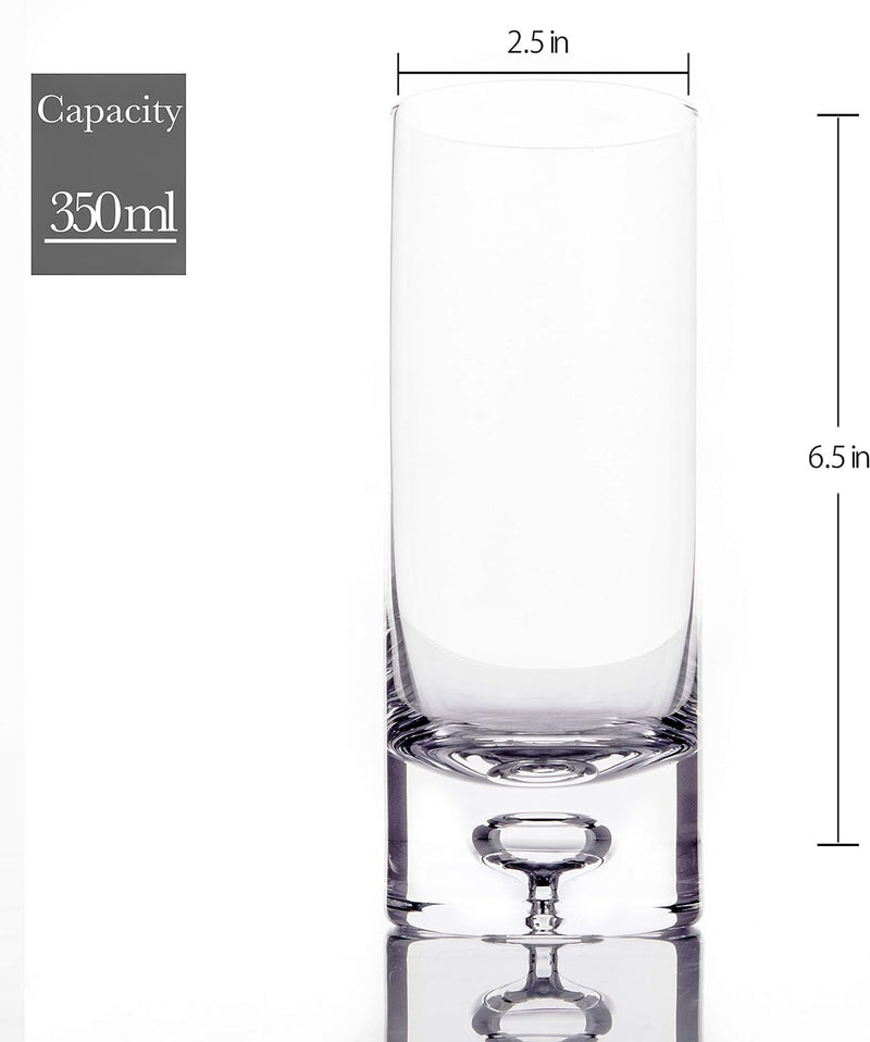 LEMONSODA Crystal Bubble Base Collins Glass Highball Tumbler - Set of 4-12OZ - Heavy Weighted Bottom - Unique Design Great for Water, Juice, Beer, Cocktails, and More