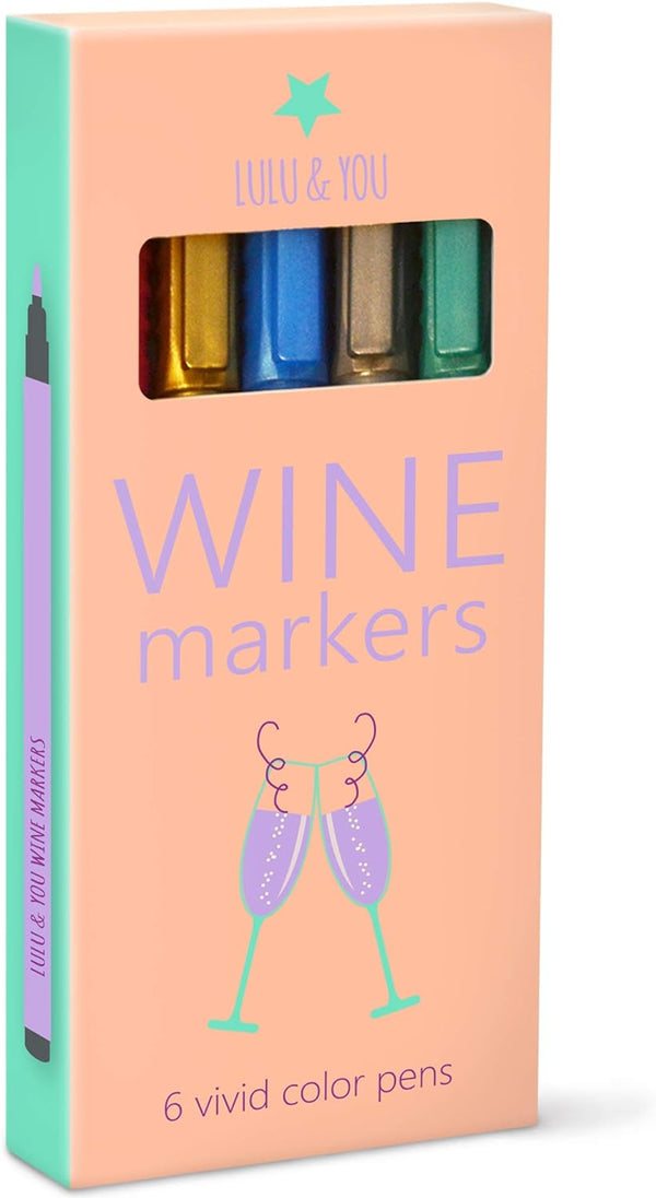 LuLu Wine Glass Markers - Metallic Colors 6 Pens Pack - Wine Charms Alternative