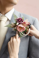 Pocket Square Boutonniere for Groom in Dusty Rose & Mauve