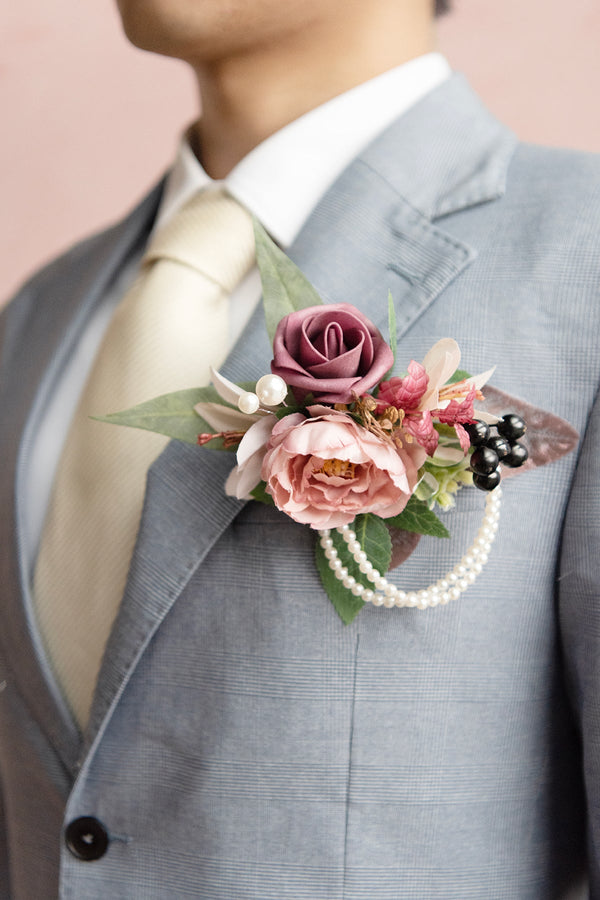 Grooms Dusty Rose  Mauve Pocket Square Boutonniere