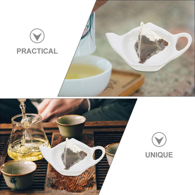 Kichvoe Tea Bag Coasters Ceramic Tea Bag Holder for Used Tea Bag White Porcelain Ceramic Teabag Tray Teapot Shaped Tea Bag Holder Spoon Rests Seasoning Dish Saucer