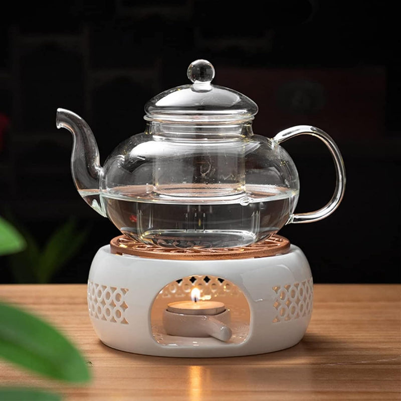 Hagsnec Ceramic Teapot Warmer Holder Base Tea Warmer Insulation Base Tea Coffee Water Warmer Candle Heating Base Holder Teaware