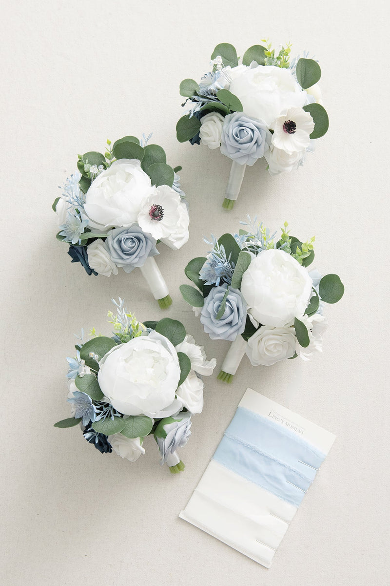 Blue Wedding Bouquet Set - Maid of Honor  Bridesmaid