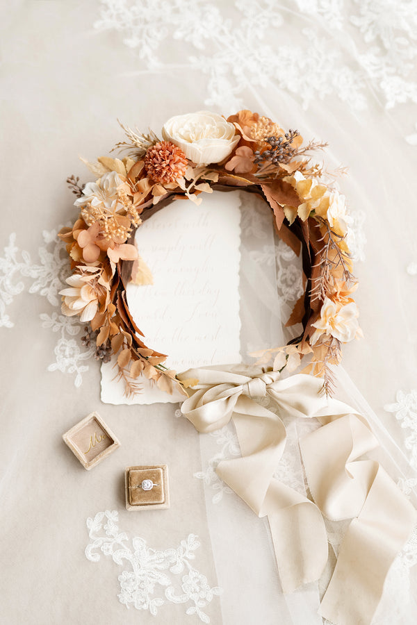 Bridal Flower Crown - Rust  Sepia