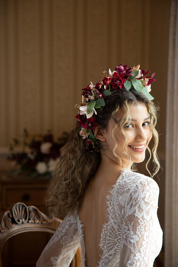 Bridal Flower Crown in Romantic Marsala
