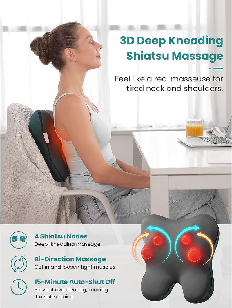 BOB AND BRAD Back Massager with Heat, EZBack Corded Neck Massager Back Massager for Pain Relief Deep Tissue, Shiatsu Back Shoulder and Neck Massager, Massage Pillow for Full Body, Gifts for Women Men