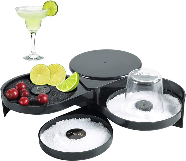 MAOPINER 3-Tier Bar Glass Rimmer Bartender Tool with Sponge, 3-Tray Black Plastic Glass Rimming Sugar Lime Juice Salt Glass Rimmer Tray for Cocktails Margaritas Bloody Marys and Gimlets