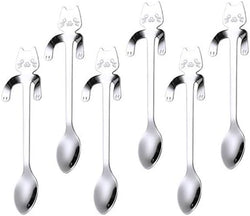 Cat Spoon Coffee Teaspoon, PBIEHSR Stainless Steel Hanging Cup Tea Spoon Two Different Lengths Dessert Scoop for Stirring Drink Mixing Milkshake Jam, Set of 6 (Multicolor)