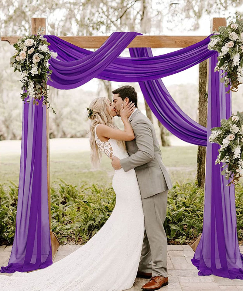 Purple Wedding Arch Drapes - 20FT 2 Panels Sheer Backdrop for Ceremony Reception Decorations