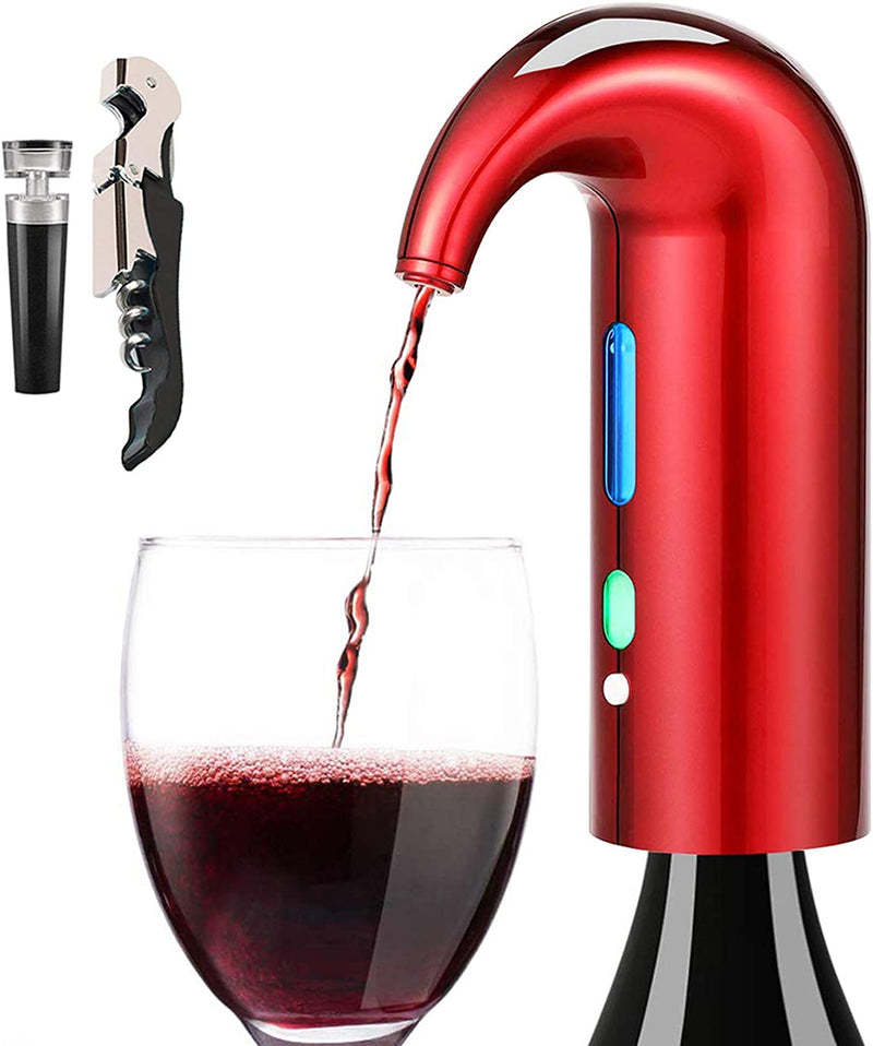 Electric Wine Aerator Pourer, Wine Decanter Pump Dispenser Set Stopper Multi-Smart Automatic Filter Wine Dispenser - Premium Aerating Pourer and Decanter Spout - wine preserver(Lucky red)