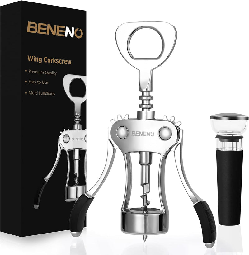 Wine Opener, Zinc Alloy Premium Wing Corkscrew Wine Bottle Opener with Multifunctional Bottles Opener, Upgrade