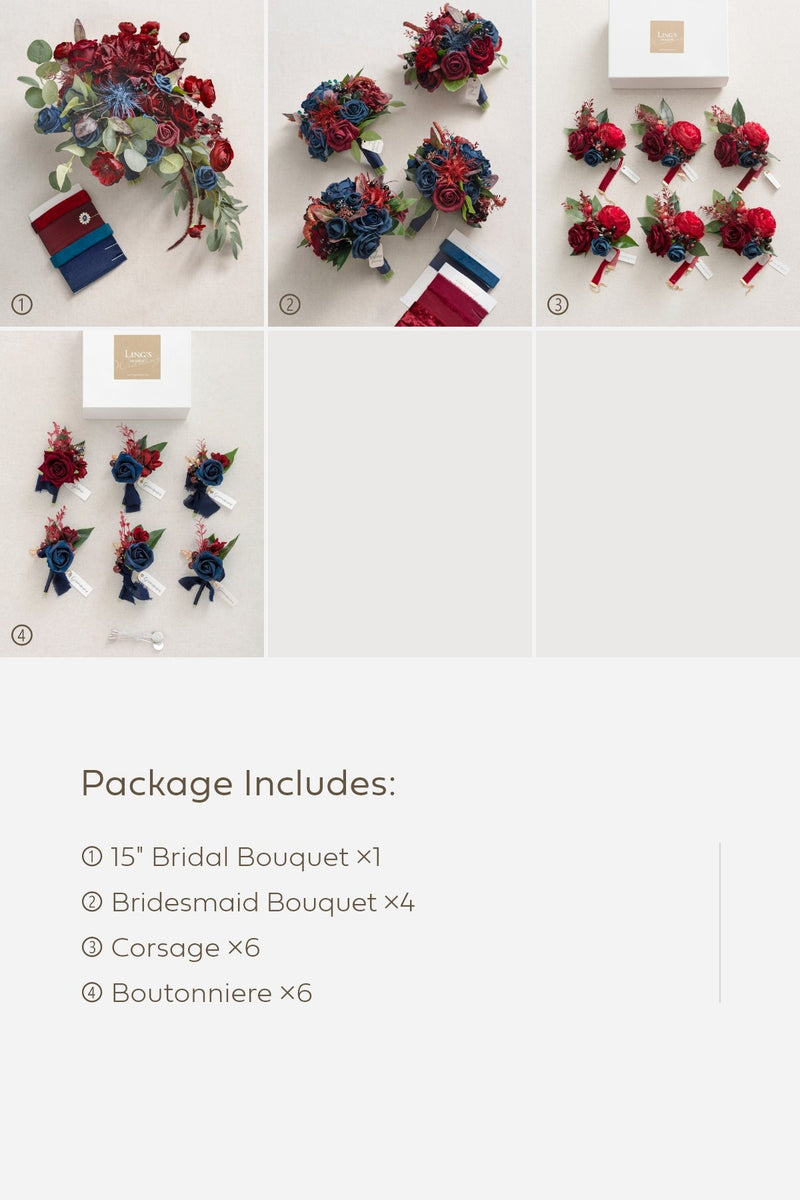 Burgundy  Navy Pre-Arranged Bridal Flower Package