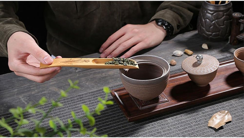 Hdtyyln 3Pcs Bamboo Tea Spoon Scoop Shovel Chinese Kung Fu Tea Fittings of Jam, Spices, Condiments, Seasoning, Sugar, Honey, Coffee, Tea, Mustard, Ice Cream, Milk Powder (Carved style)