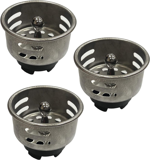 VARNAHOME Stainless Steel Junior Duo Strainer Replacement Basket/Stopper for Bar and Prep Sinks Drains 3 Pack